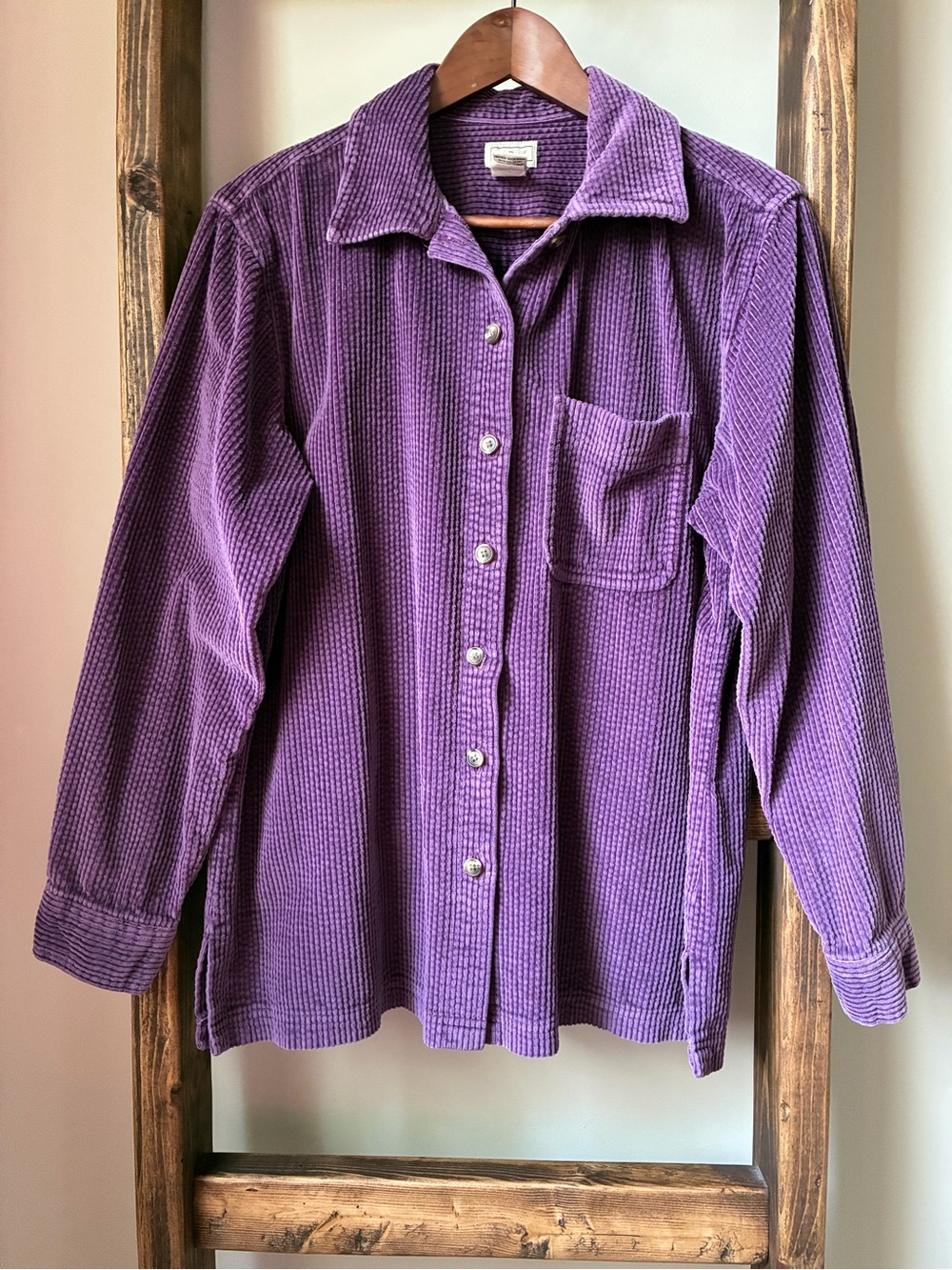 L.L.Bean Vintage Purple Corduroy Shirt Jacket Size S Wide Wale Heritage